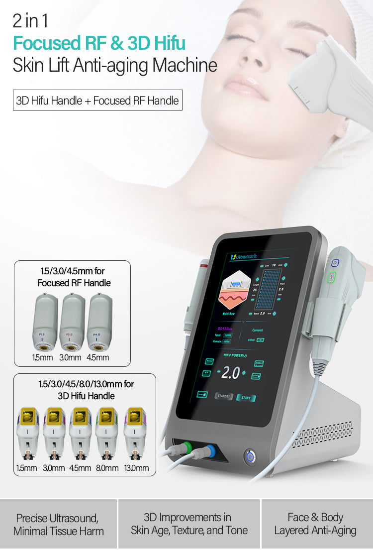New Style 2 in 1 Focused RF & 3D Hifu Skin Lift Anti-aging Facial Lifting Anti Wrinkle Machine 12 lines